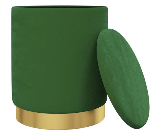 Кръгъл хокер за съхранение, зелен, кадифе