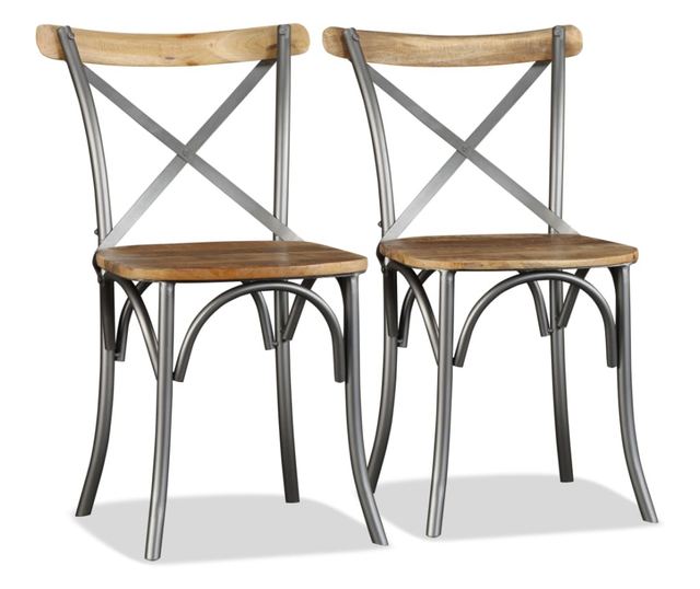 Jedilni stoli (komplet 4), masiven mangov les, jekleno križno naslonjalo