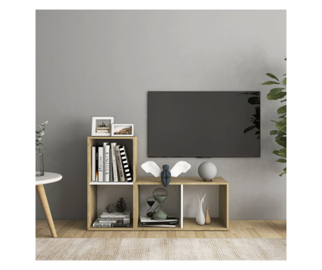 Comode TV,  2 buc., alb și stejar Sonoma, 72x35x36,5 cm, PAL