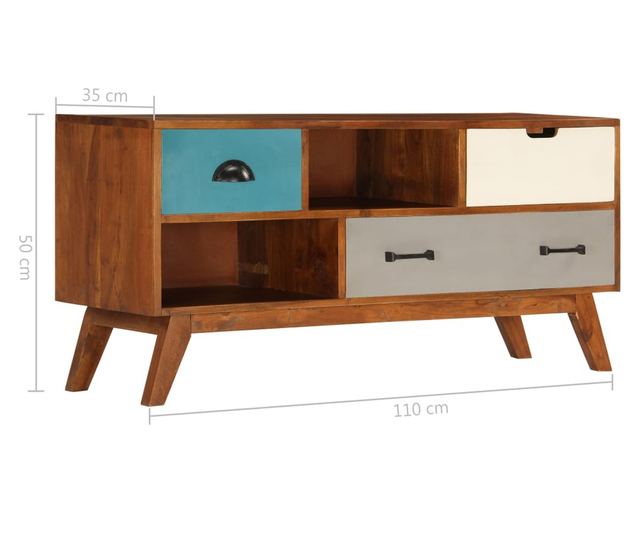 TV komoda s 3 ladice, 110x35x50 cm, masivno drvo akacije