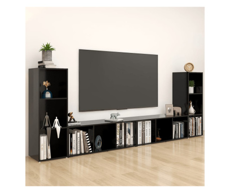 Comode TV, 4 buc., negru, 107x35x37 cm, PAL
