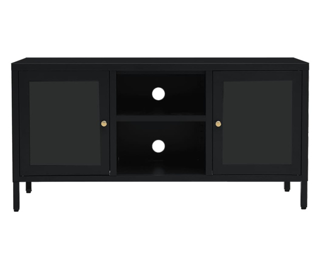 Dulap TV, negru, 105x35x52 cm, oțel și sticlă