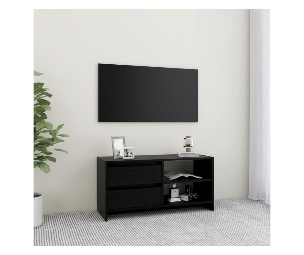 TV ormarić crni 80 x 31 x 39 cm od masivne borovine - 6