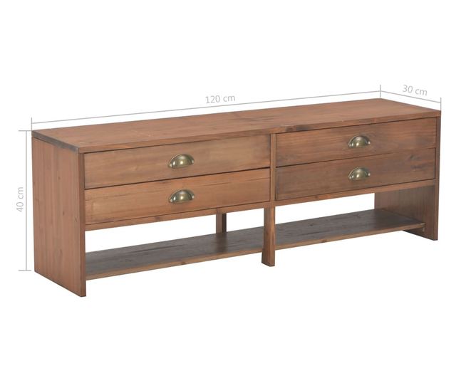 TV komoda s 4 ladice, 120x30x40 cm, masivno drvo jele