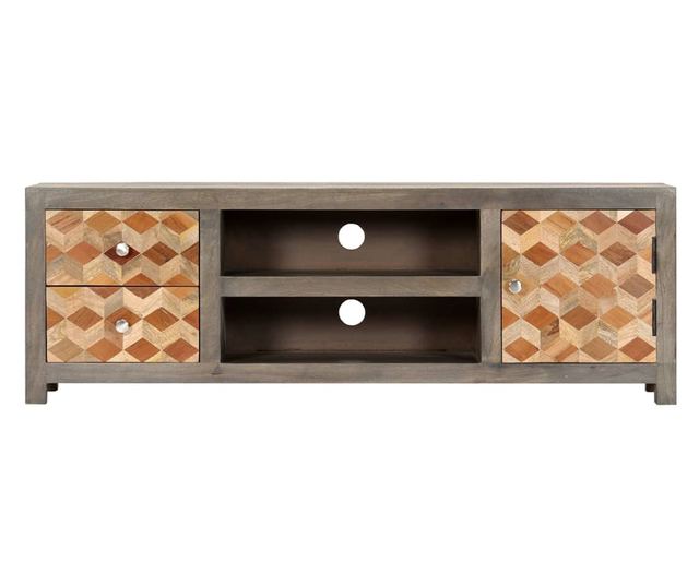 Comodă TV, gri, 120 x 30 x 40 cm, lemn masiv de mango