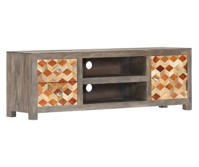 Comodă TV, gri, 120 x 30 x 40 cm, lemn masiv de mango