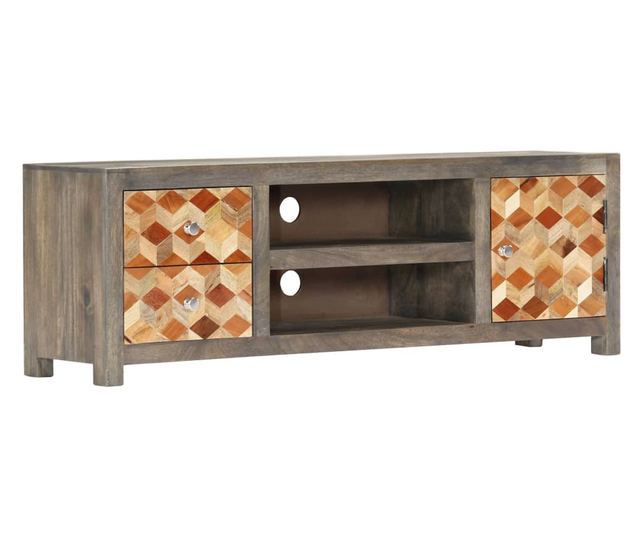Comodă TV, gri, 120 x 30 x 40 cm, lemn masiv de mango