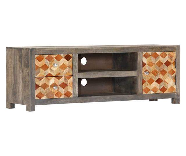 Comodă TV, gri, 120 x 30 x 40 cm, lemn masiv de mango