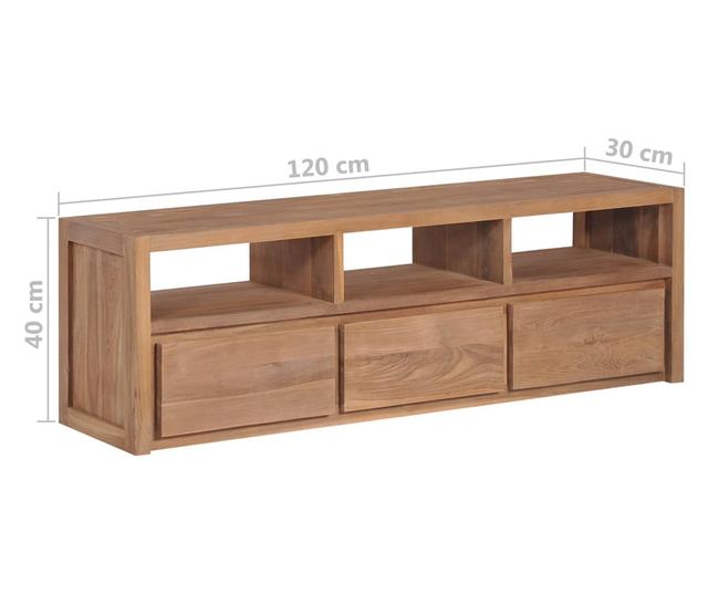 TV komoda, 120 x 30 x 40 cm, tikovina s prirodnim završetkom