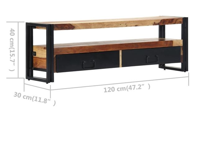 TV komoda, 120x30x40 cm, masivno drvo sheesham