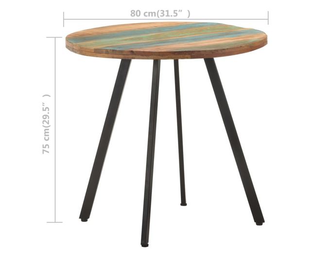 Masă de bucătărie, 80 cm, lemn masiv reciclat