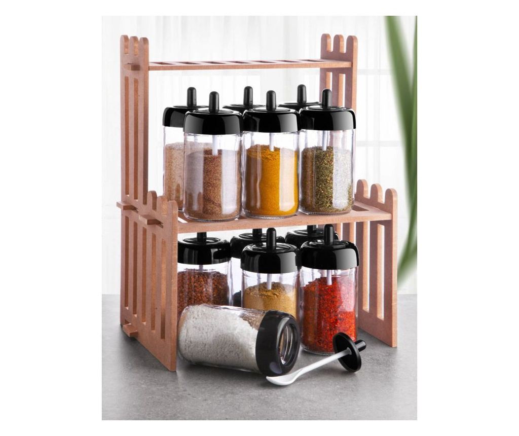 Set borcan de condimente si rafturi de bucatarie Kosova, lemn si mdf ...