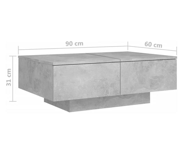 Klubska mizica betonsko siva 90x60x31 cm iverna plošča
