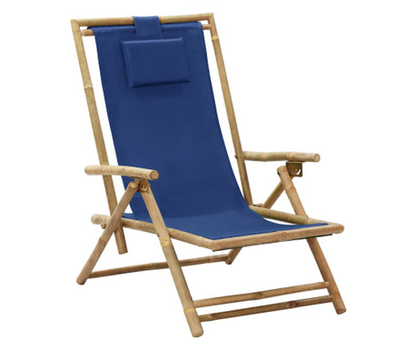 Сгъваем стол за релаксация, тъмно синьо, бамбук & плат