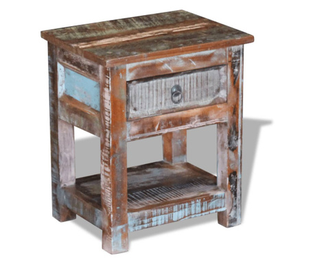 Dohányzóasztal egy fiókkal, 43x33x51 cm, újrahasznosított tömörfa