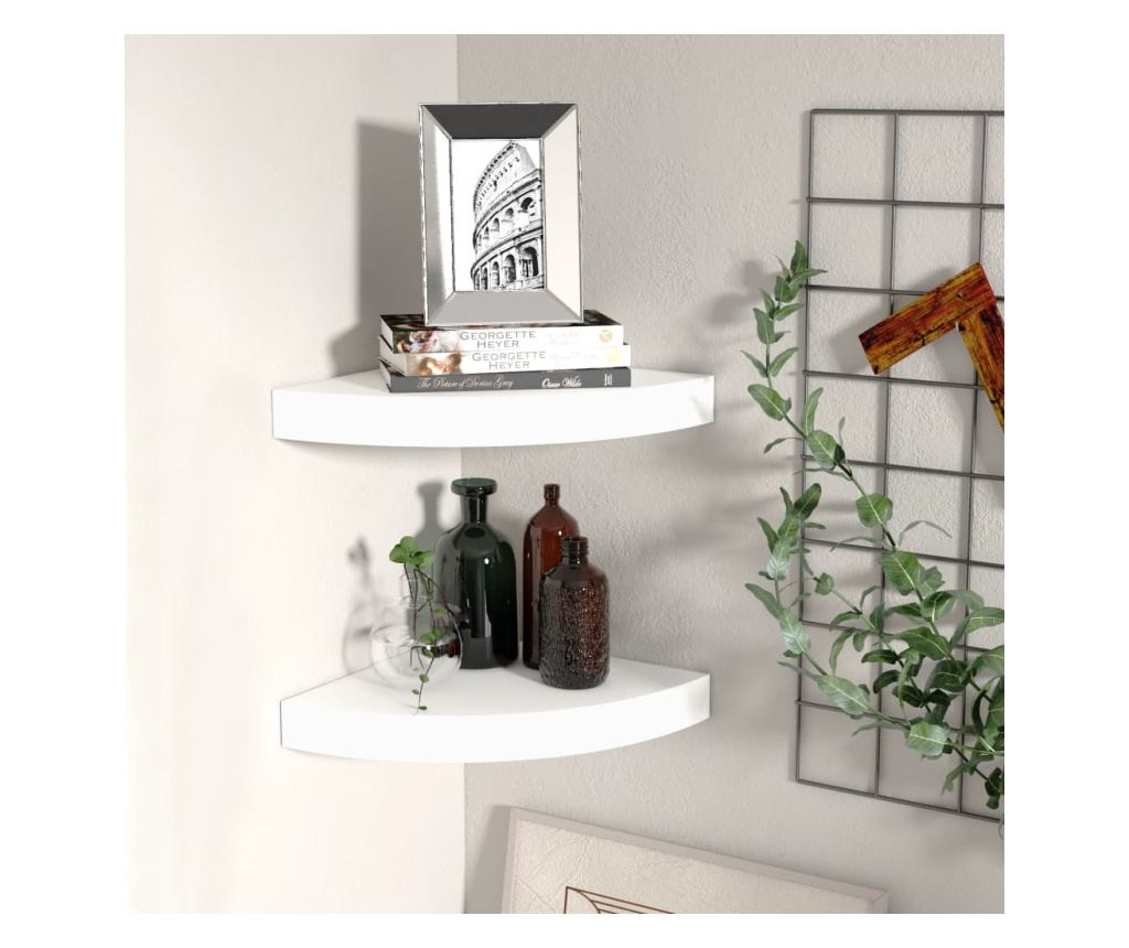 2 db fehér MDF lebegő sarokpolc 25 x 25 x 3,8 cm - 5