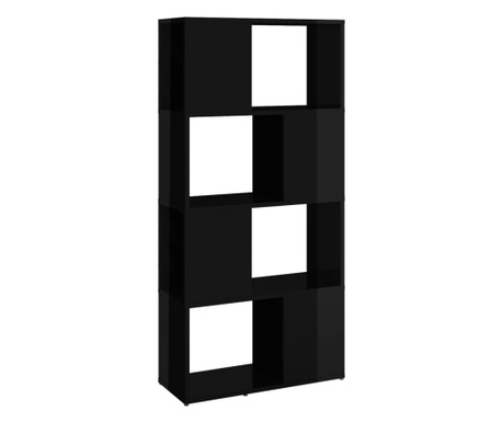 Bibliotecă/Separator cameră, negru extralucios, 60x24x124,5 cm