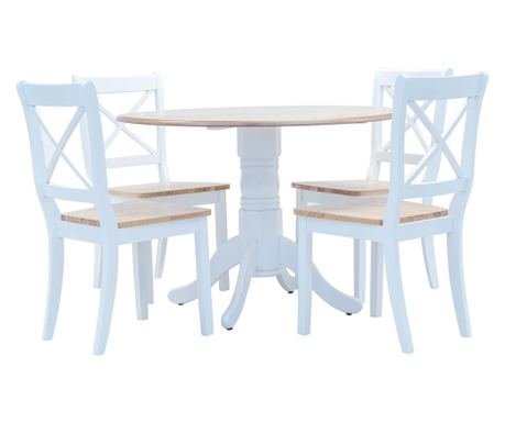 Set mobilier bucătărie, 5 piese, alb & maro, lemn masiv hevea