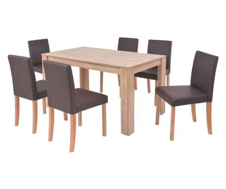 Jedilna miza in stoli 7 delni komplet umetno usnje hrast rjav