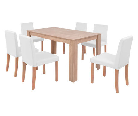 Jedilna miza in stoli 7 delni komplet umetno usnje hrast krem