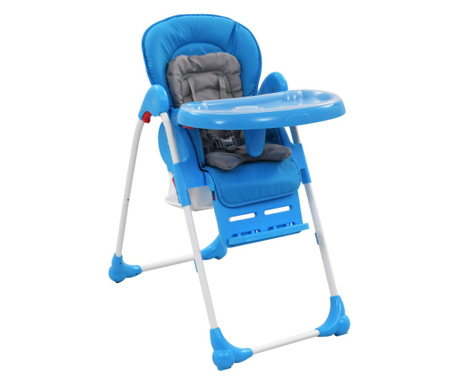 Високо бебешко столче за хранене, синьо и сиво