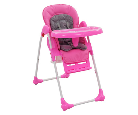 Високо бебешко столче за хранене, розово и сиво