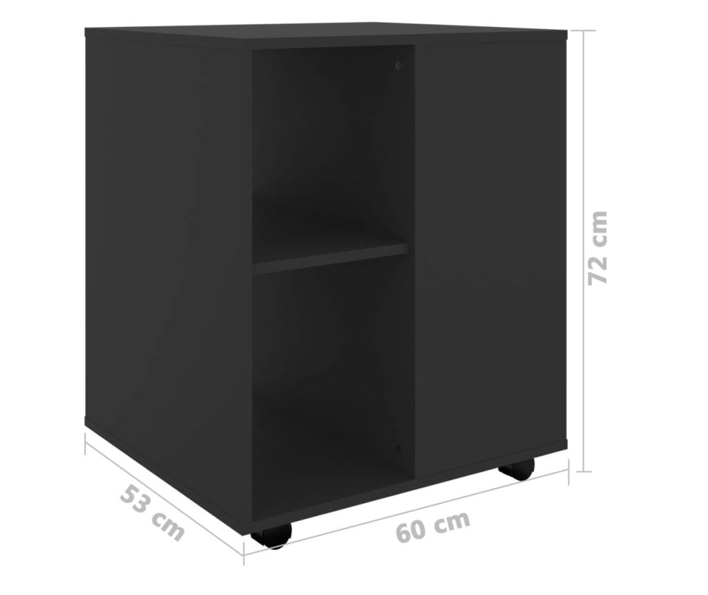 Κυλιόμενο Ντουλάπι, Μαύρο, 60x53x72 εκ., Μοριοσανίδα - 9