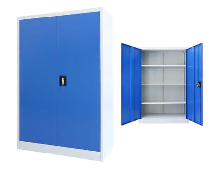 Метален офис шкаф, 90x40x140 см, сиво и синьо