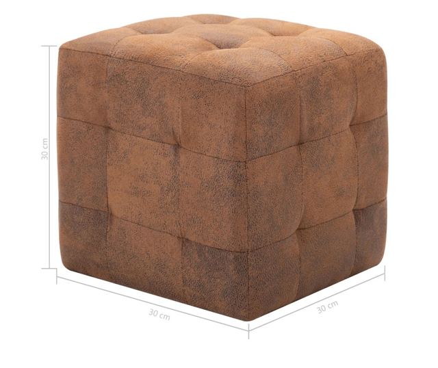 Tabure 2 kom smeđi 30 x 30 x 30 cm od umjetne brušene kože