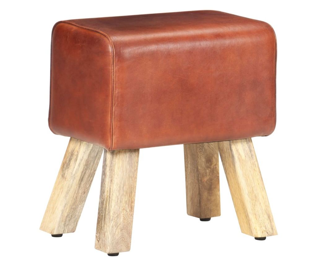 Telovadna klop 38 cm rjava pravo usnje in trden mangov les - 14