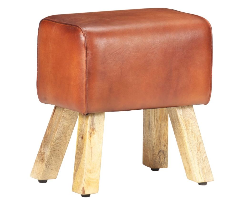Telovadna klop 38 cm rjava pravo usnje in trden mangov les - 16