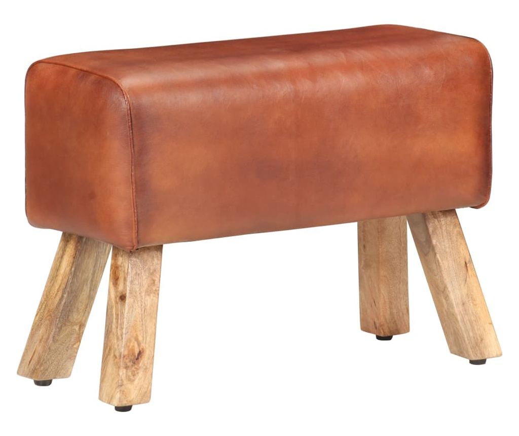 Telovadna klop 58 cm rjava pravo usnje in trden mangov les - 2
