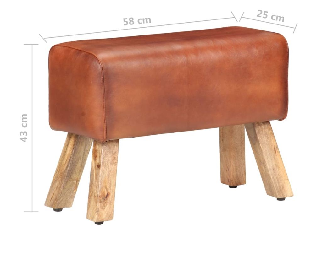 Telovadna klop 58 cm rjava pravo usnje in trden mangov les - 12