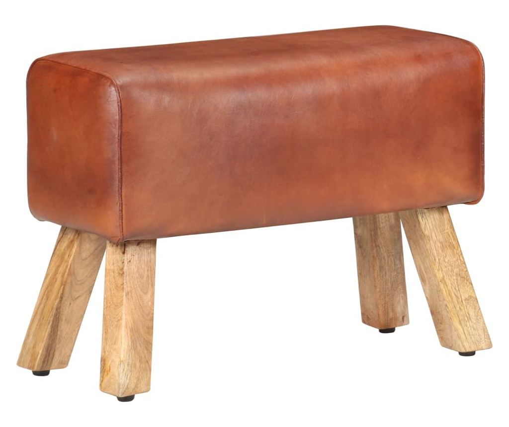 Telovadna klop 58 cm rjava pravo usnje in trden mangov les - 14
