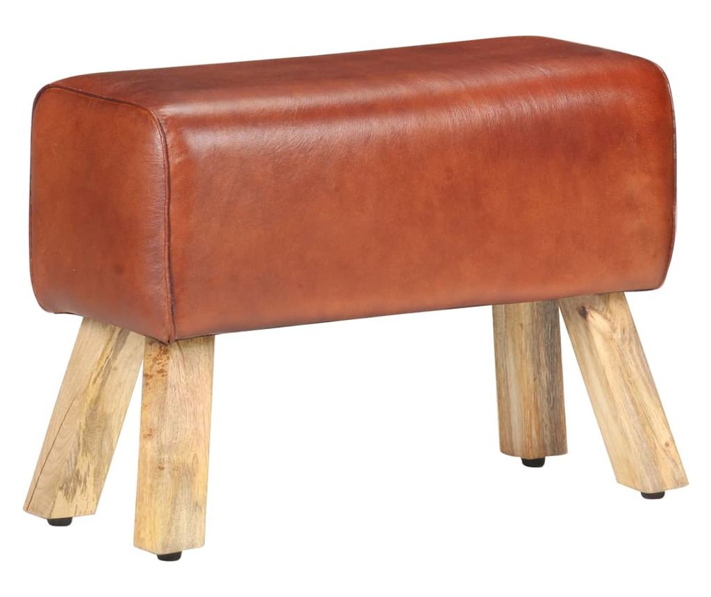 Telovadna klop 58 cm rjava pravo usnje in trden mangov les - 18