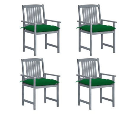 Режисьорски столове с възглавници, 4 бр, сиви, акация масив