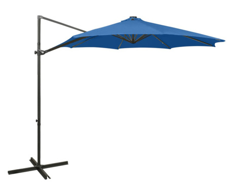 Чадър с чупещо рамо, прът и LED лампи, лазурносин, 300 см