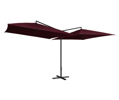 Двоен чадър със стоманен прът, 250x250 см, бордо червен