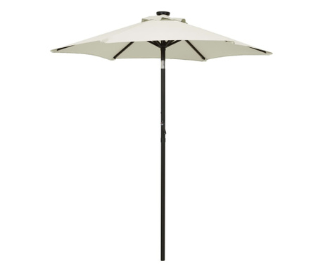 Umbrelă de soare cu lumini LED, nisipiu, 200x211 cm, aluminiu