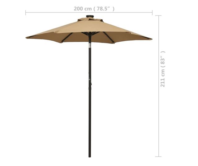 Suncobran s LED svjetlima smeđe-sivi 200 x 211 cm aluminijski