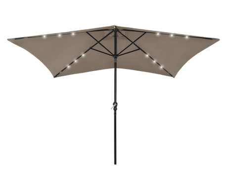 Umbrelă de soare cu stâlp din oțel & LED-uri, gri taupe, 2x3 m