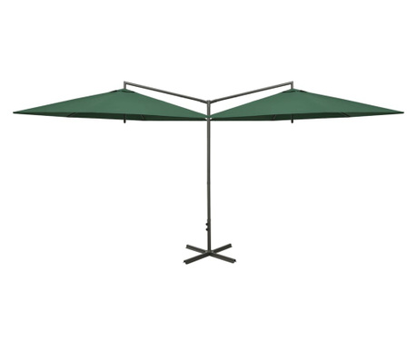 zöld dupla napernyő acélrúddal 600 cm