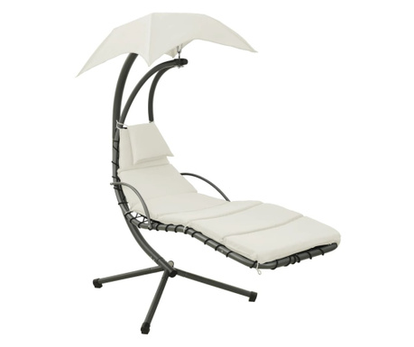 Градински люлеещ се стол, кремаво/сиво, 190x90x200 см, текстил