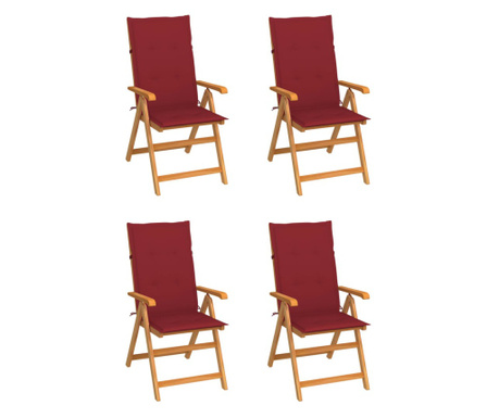 Градински столове 4 бр виненочервени възглавници тик масив