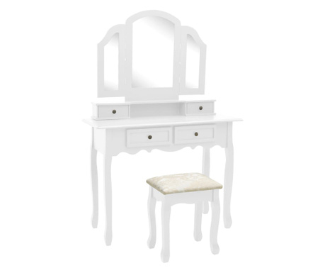 fehér császárfa fésülködőasztal-szett ülőkével 100x40x146 cm
