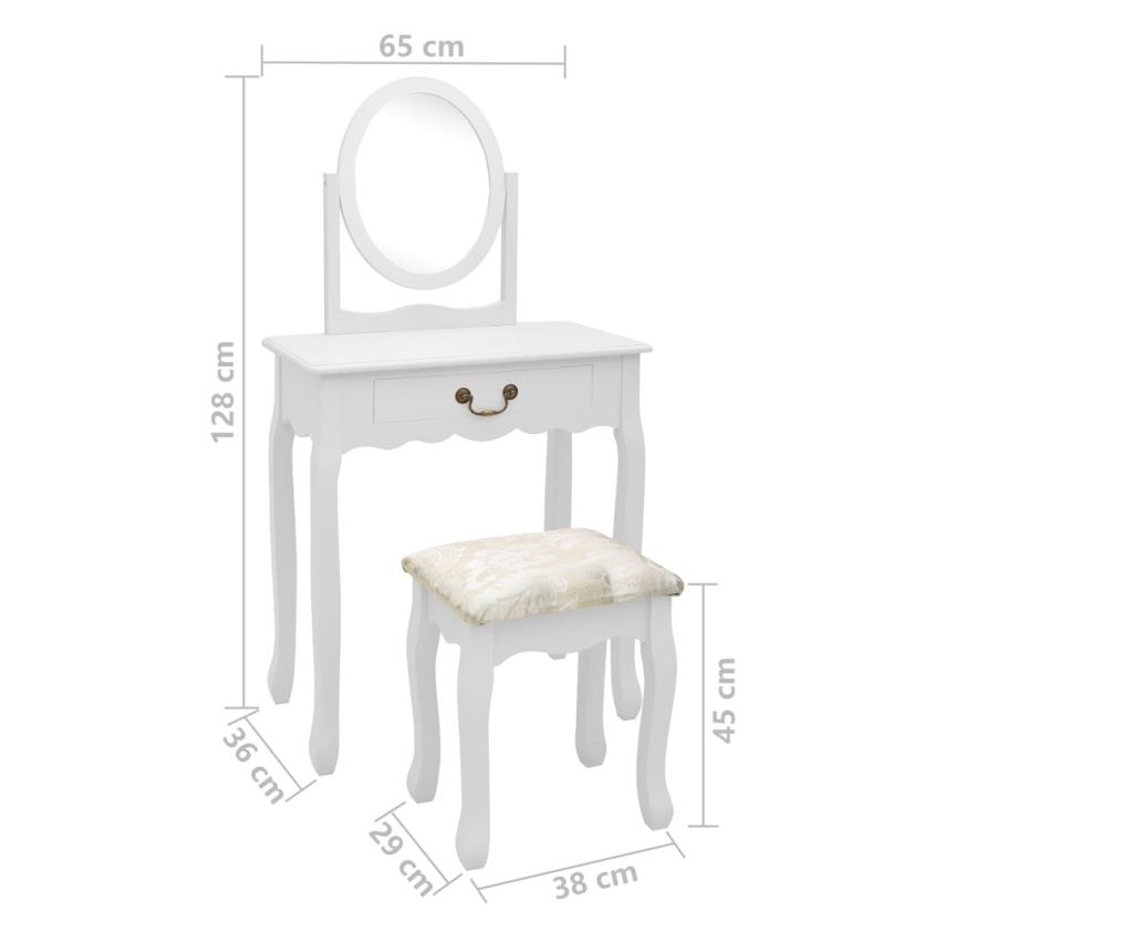 Μπουντουάρ με Σκαμπό Λευκό 65x36x128 εκ. Ξύλο Παυλώνιας / MDF - 13