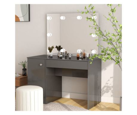 Masă de machiaj cu lumini LED gri strălucitor 110x55x145 cm MDF