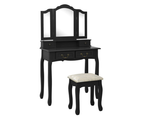 fekete császárfa fésülködőasztal-szett ülőkével 80x69x141 cm