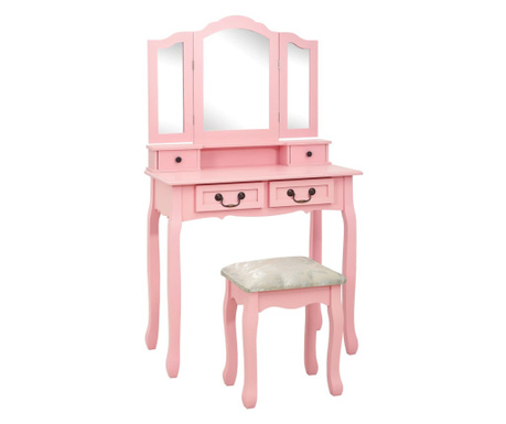 rózsaszín császárfa fésülködőasztal-szett ülőkével 80x69x141 cm
