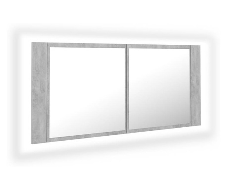 Dulap de baie cu oglindă și LED, gri beton, 100x12x45 cm